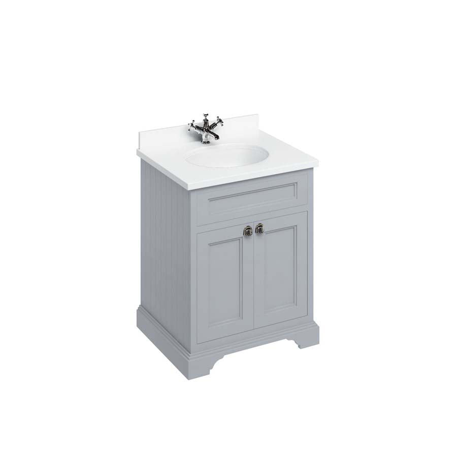 Burlington Bathrooms Freestanding 65 Unit with White Worktop, Doors and Integrated White Basin