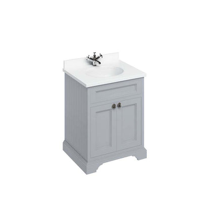 Burlington Bathrooms Freestanding 65 Unit with White Worktop, Doors and Integrated White Basin