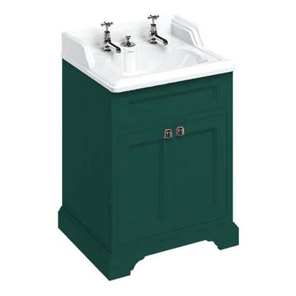 Burlington Bathrooms Freestanding 65 Vanity Unit with Doors & Classic Invisible Overflow Basin 2 Tap Holes