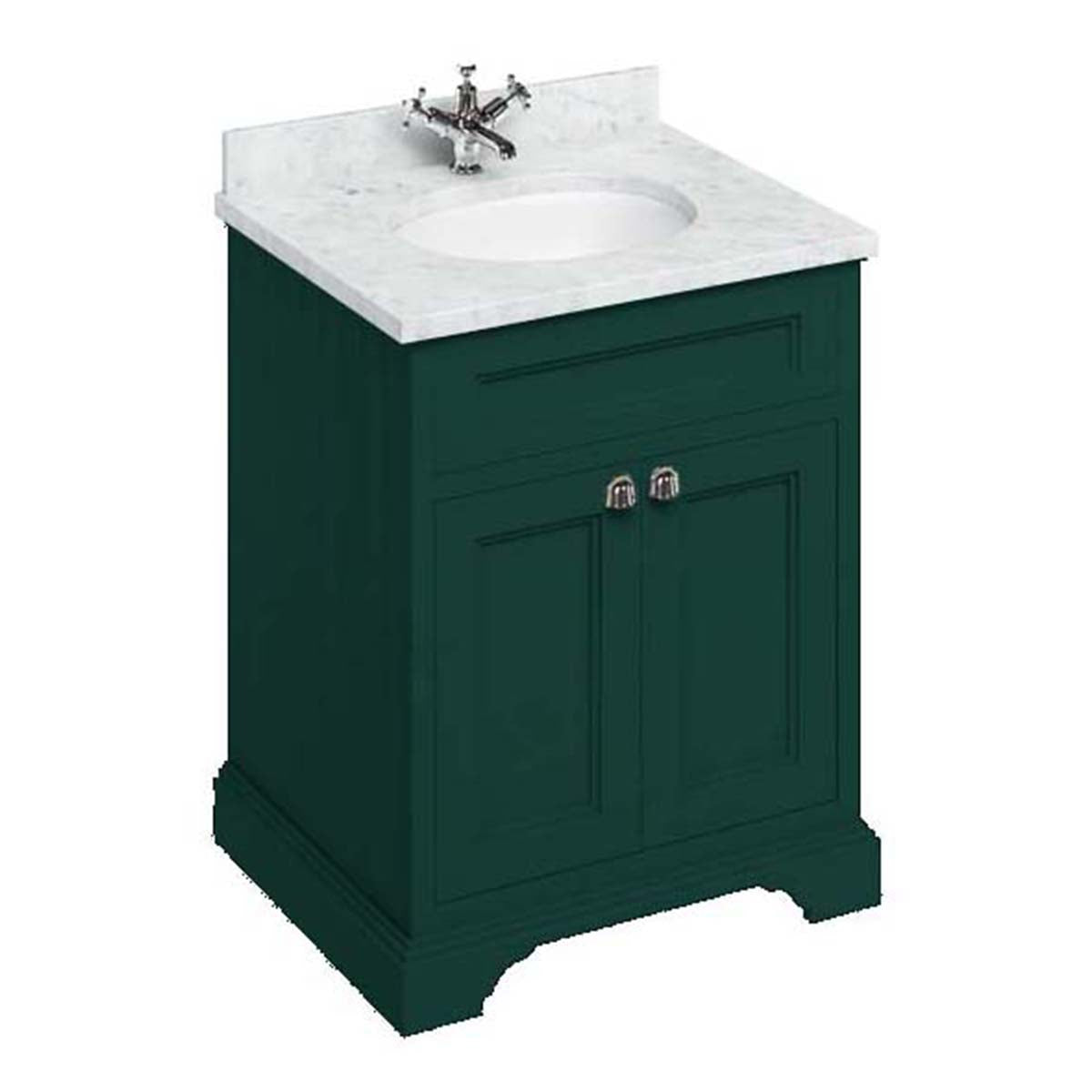 Burlington Bathrooms Freestanding 65 Unit with Carrara White Worktop, Doors and Integrated White Basin