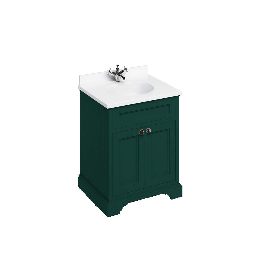 Burlington Bathrooms Freestanding 65 Unit with White Worktop, Doors and Integrated White Basin
