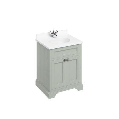 Burlington Bathrooms Freestanding 65 Unit with White Worktop, Doors and Integrated White Basin