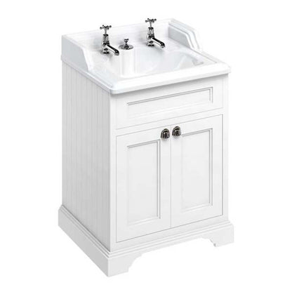 Burlington Bathrooms Freestanding 65 Vanity Unit with Doors & Classic Invisible Overflow Basin 2 Tap Holes