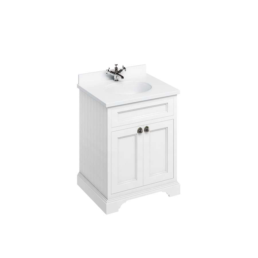 Burlington Bathrooms Freestanding 65 Unit with White Worktop, Doors and Integrated White Basin