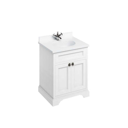 Burlington Bathrooms Freestanding 65 Unit with White Worktop, Doors and Integrated White Basin