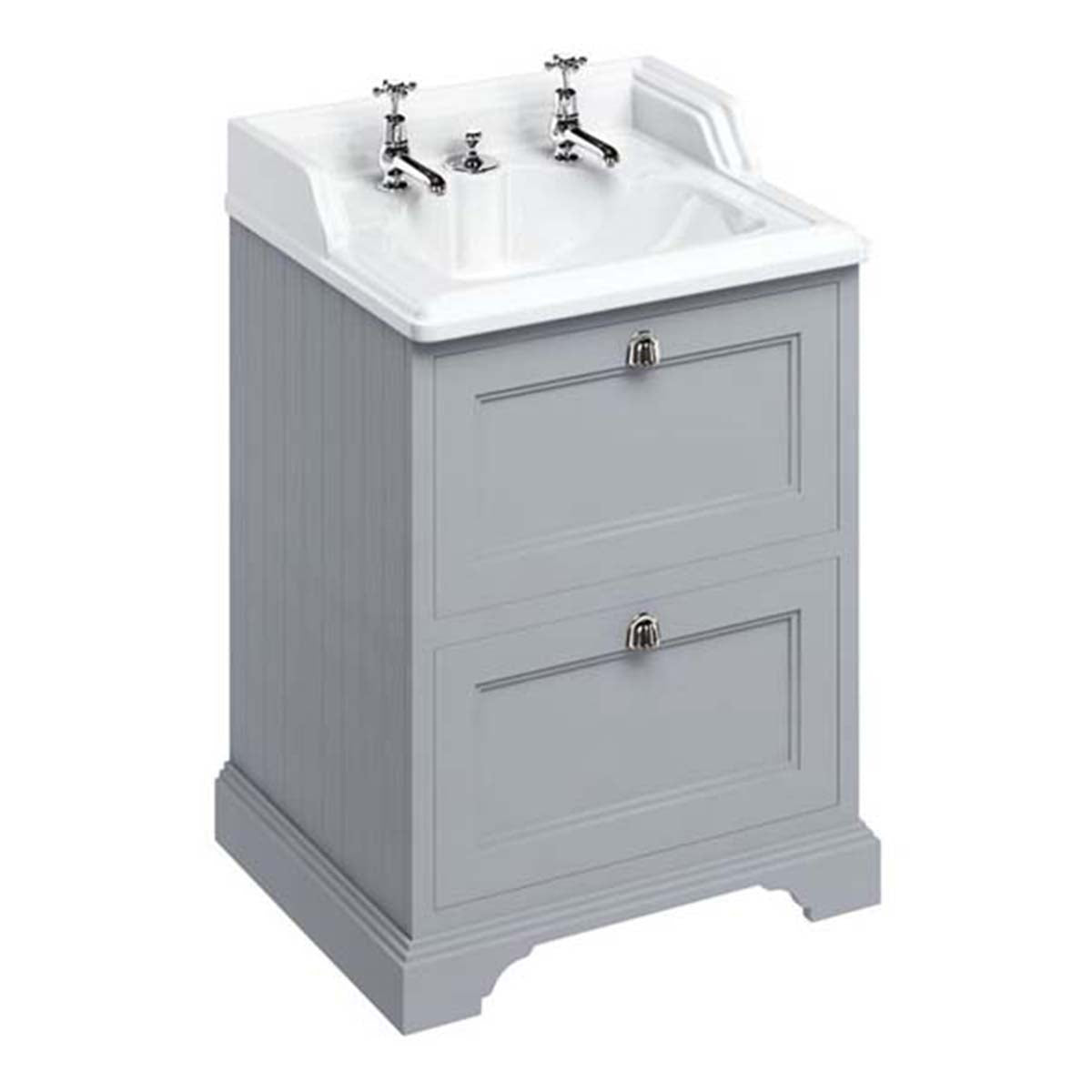 Burlington Bathrooms Freestanding 65 Unit with 2 drawers and Classic Invisible Overflow Basin