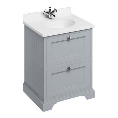 Burlington Bathrooms Freestanding 65 Unit with White Worktop, 2 Drawers and Integrated White Basin