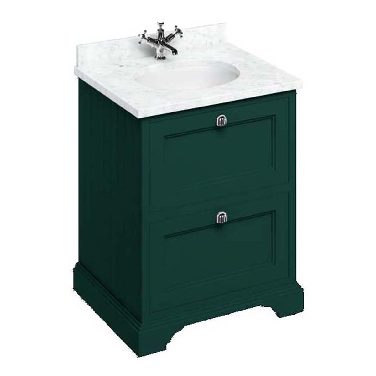 Burlington Bathrooms Freestanding 65 Unit with Carrara White Worktop, 2 Drawers and Integrated White Basin