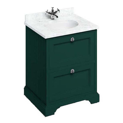 Burlington Bathrooms Freestanding 65 Unit with Carrara White Worktop, 2 Drawers and Integrated White Basin