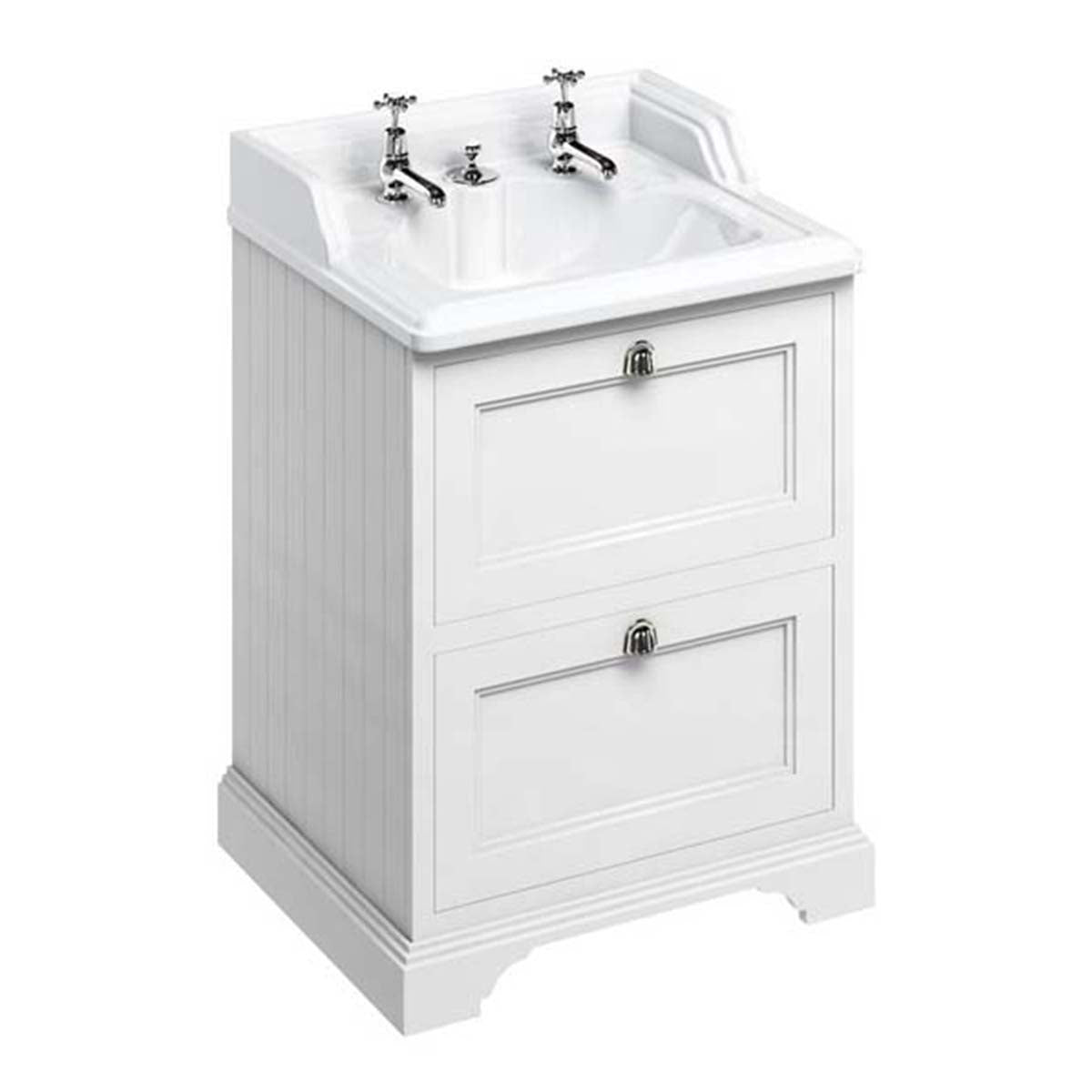 Burlington Bathrooms Freestanding 65 Unit with 2 drawers and Classic Invisible Overflow Basin