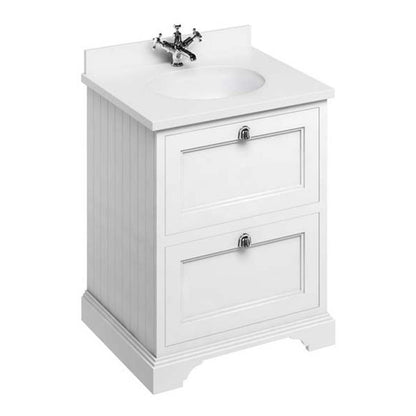 Burlington Bathrooms Freestanding 65 Unit with White Worktop, 2 Drawers and Integrated White Basin
