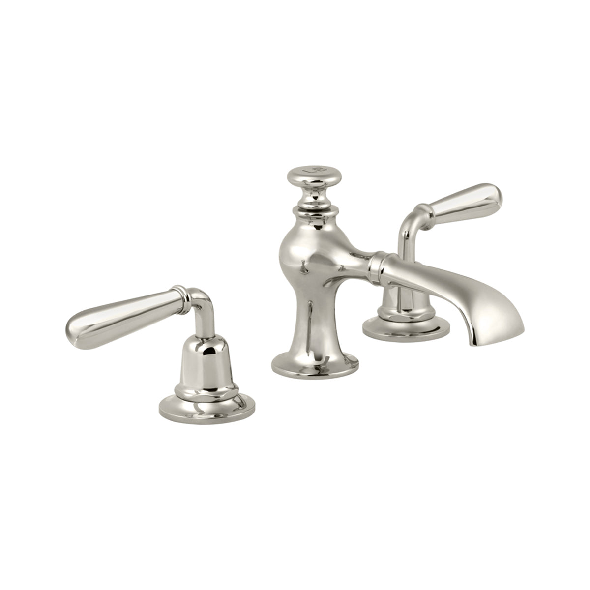 Lefroy Brooks La Chapelle flared spout basin mixer with metal torpille levers & pop-up waste