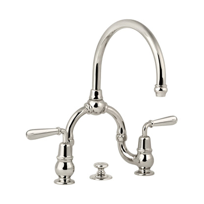 Lefroy Brooks La Chapelle basin bridge mixer with metal torpille levers & pop-up waste