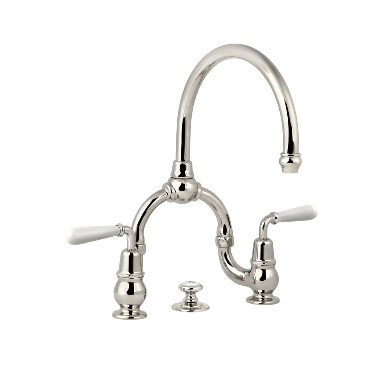 Lefroy Brooks La Chapelle basin bridge mixer with white torpille levers & pop-up waste