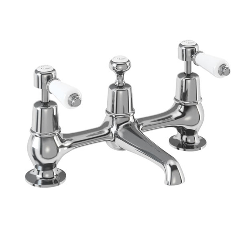Burlington Kensington KE10 2 Tap Hole Bridge Basin Mixer with Plug & Chain Waste & Swivel Spout