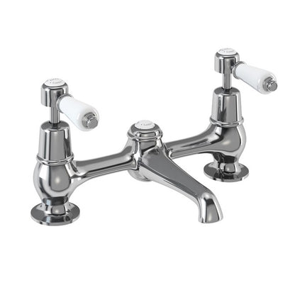 Burlington Kensington KE10 2 Tap Hole Bridge Basin Mixer with Plug & Chain Waste & Swivel Spout