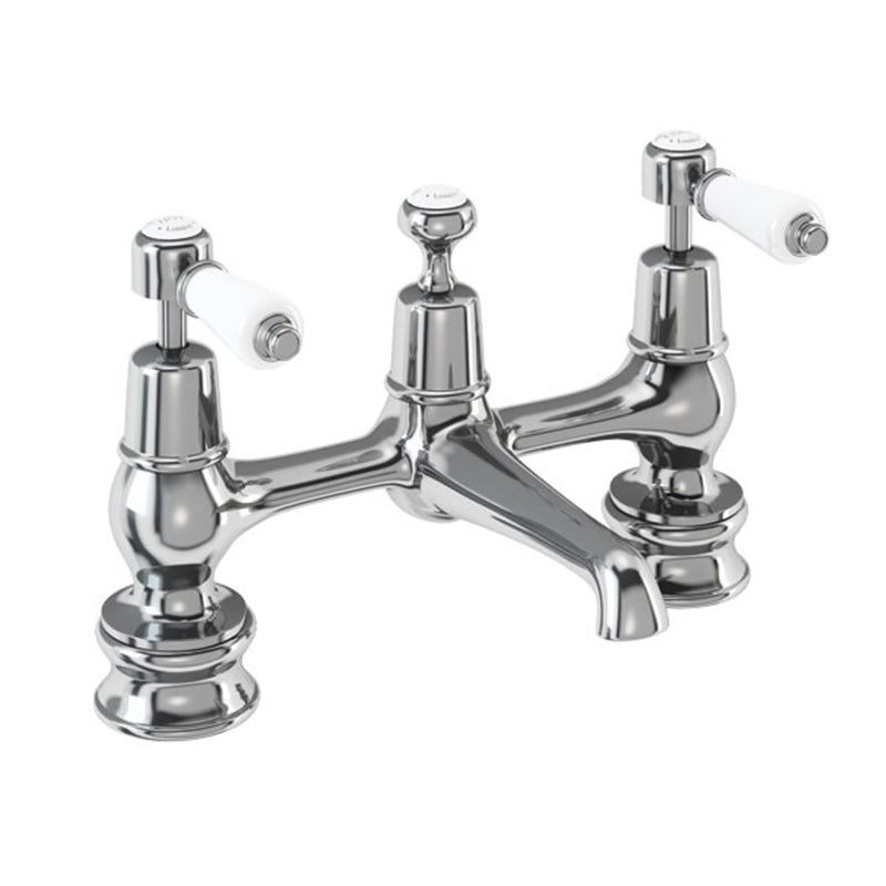 Burlington Kensington KER10 Regent 2 Tap Hole Bridge Basin Mixer with Plug & Chain Waste & Swivel Spout