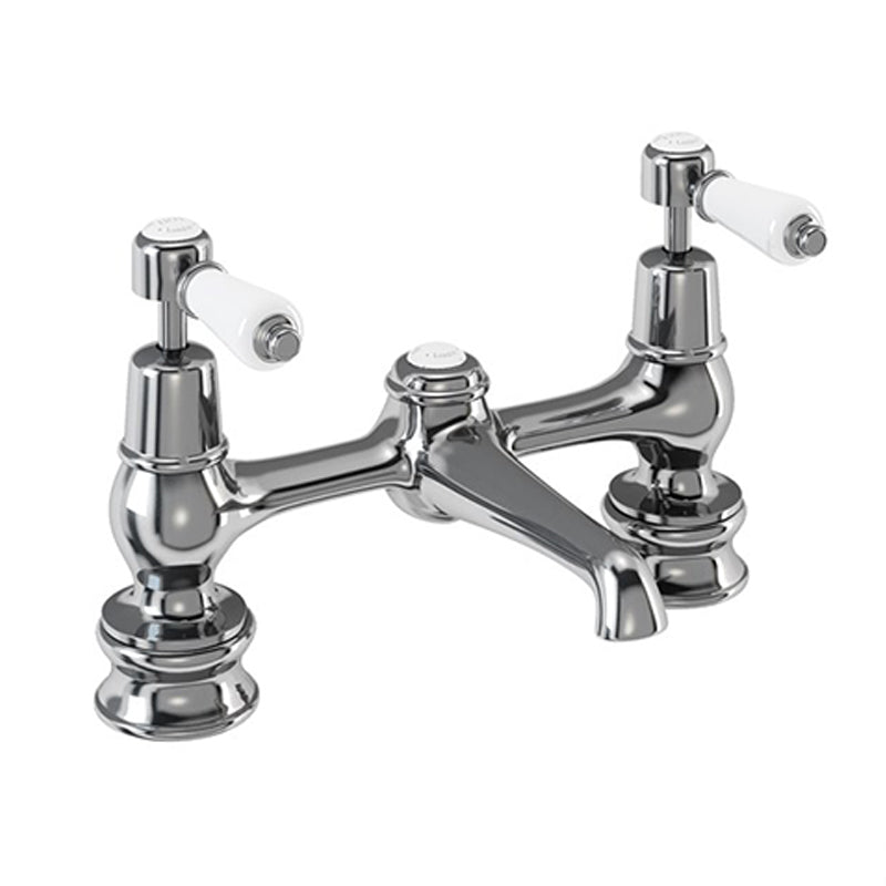 Burlington Kensington KER10 Regent 2 Tap Hole Bridge Basin Mixer with Plug & Chain Waste & Swivel Spout