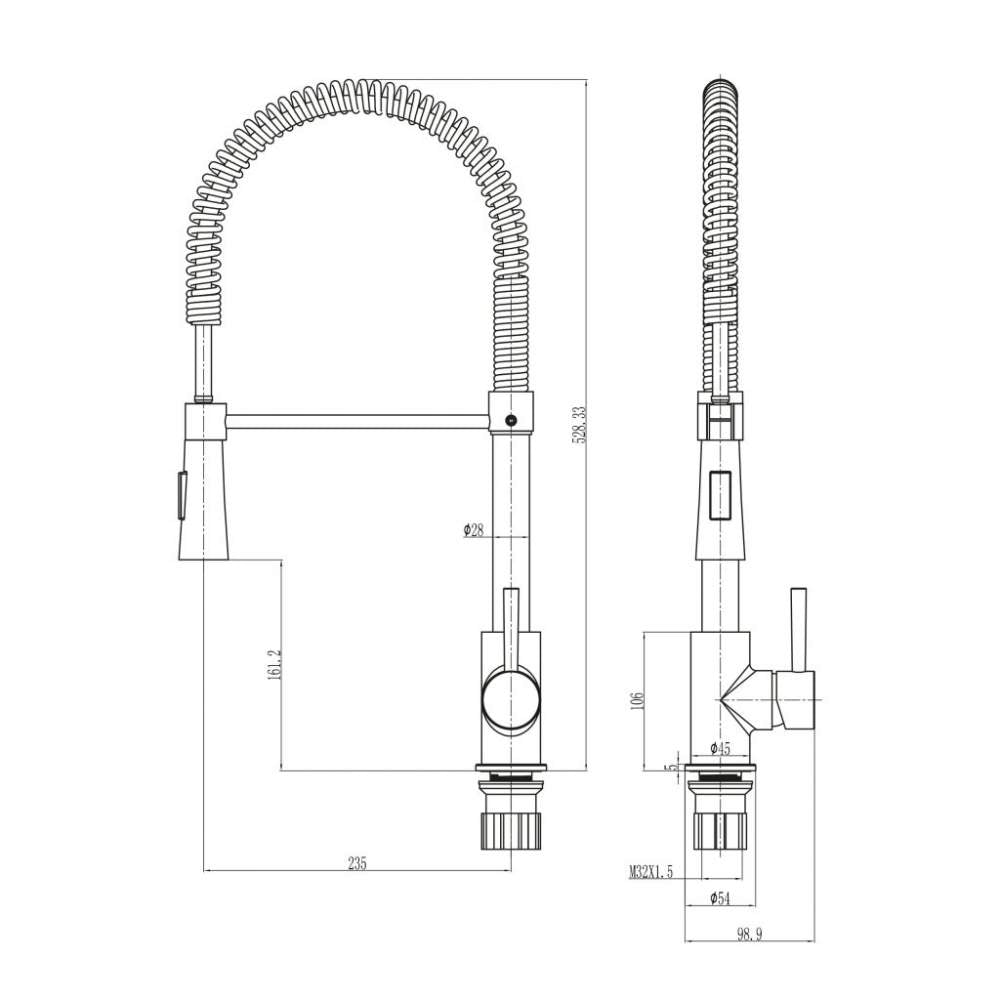 Luxe81 Tirare Chrome Spring Pull-Out Kitchen Mixer Tap