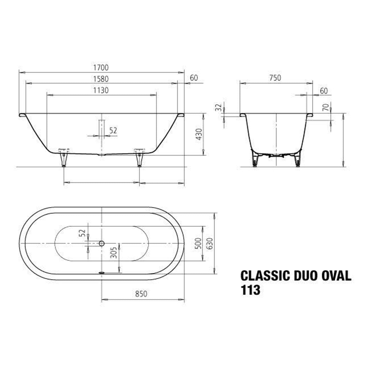 Kaldewei Classic Duo 113 Bath 291400010001 170 x 75 x 43 cm, white, Oval