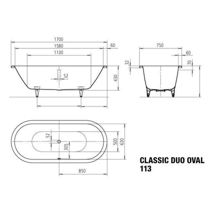 Kaldewei Classic Duo 113 Bath 291400010001 170 x 75 x 43 cm, white, Oval