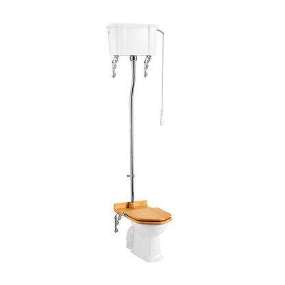 Burlington P2-C28S-T30-CHR White High Level WC With Single Flush Cistern And Flush Pipe Kit