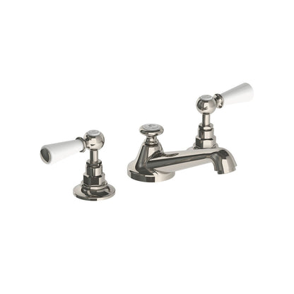 Lefroy Brooks Classic basin mixer with white levers and pop-up waste