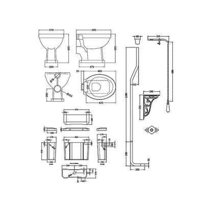 Hudson Reed Richmond High Level WC Pan with Cistern and Flush Pipe Kit - 465 x 625 x 2140mm