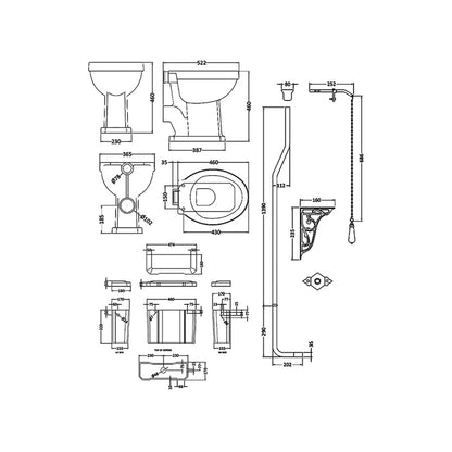 Hudson Reed Richmond High Level WC Pan with Cistern and Flush Pipe Kit - 465 x 625 x 2140mm