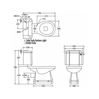 Burlington P5/C3 Slimline Closed Coupled WC With Cistern And Ceramic Lever €œ 345 x 780mm