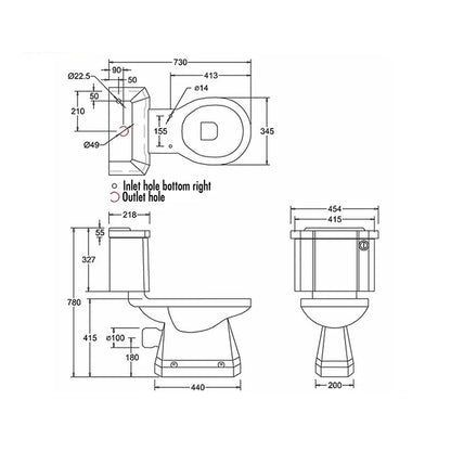 Burlington P5-C4 White Slimline Closed Coupled WC With Front Button Cistern €œ 730mm