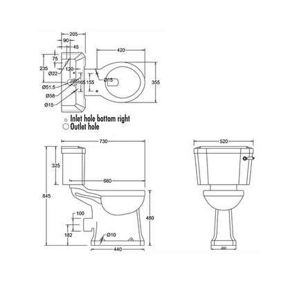Burlington P12-C1 Regal White Close Coupled WC with Ceramic Lever - 520 x 730 x 845mm