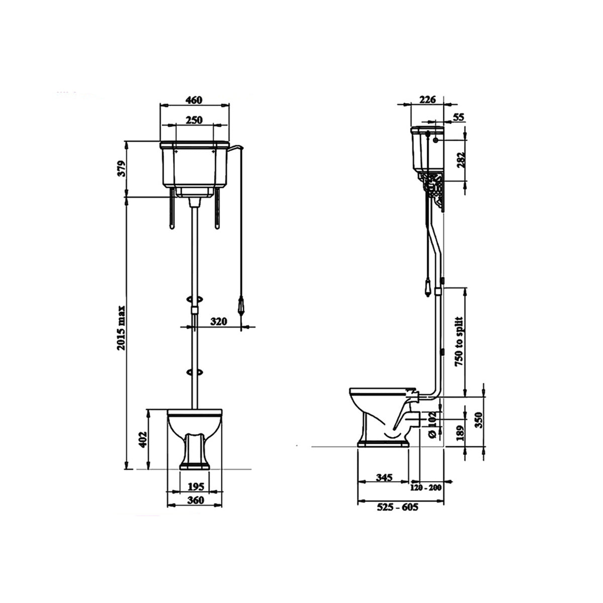 Silverdale EMP001 Empire High Level WC Pan With Cistern White – 460 x 605 x 2015mm