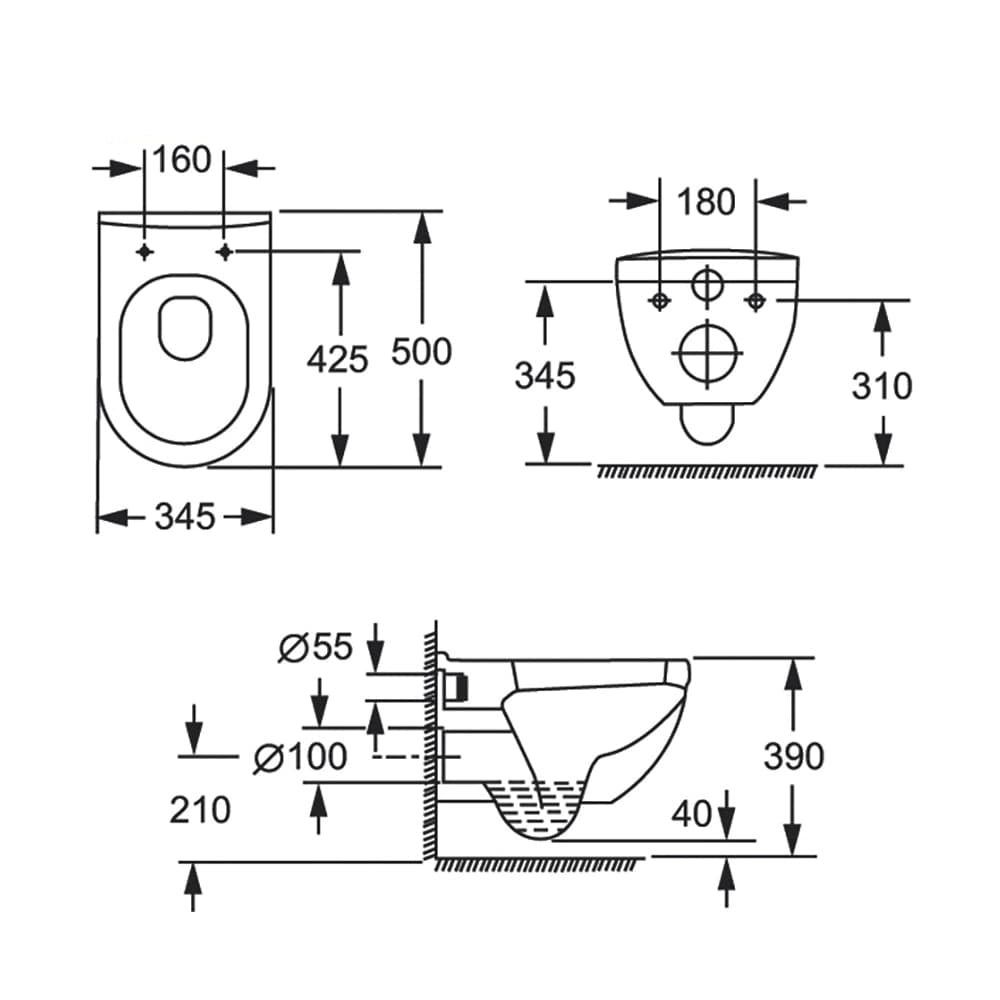 IMEX CH1076 Ivo White Wall Hung WC Bowl 500mm