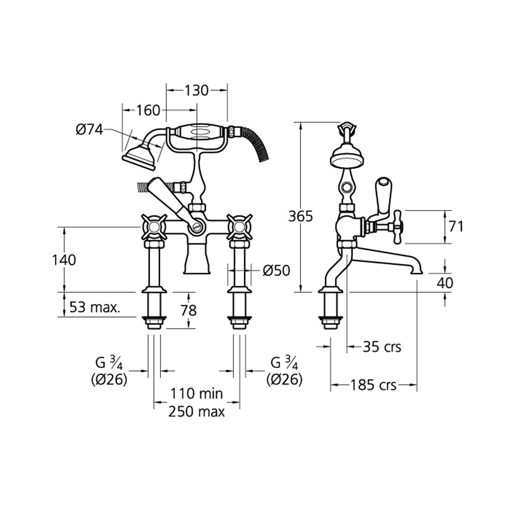 Lefroy Brooks Classic Deck Mounted Bath Shower Mixer LB1100