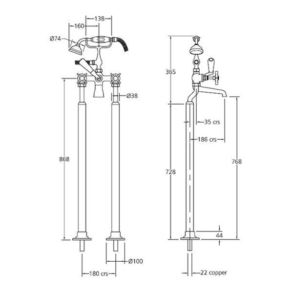 Lefroy Brooks Classic Bath Shower Mixer With Standpipes LB1144