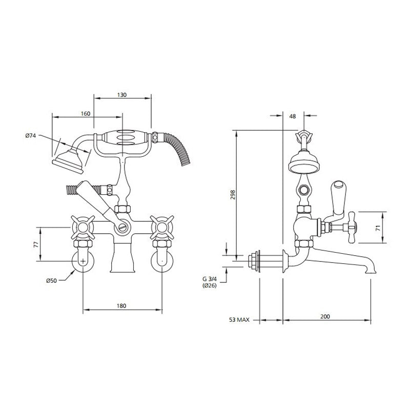 Lefroy Brooks Classic Wall Mounted Bath Shower Mixer LB1166