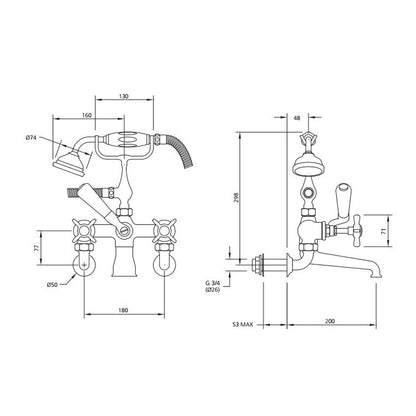 Lefroy Brooks Classic Wall Mounted Bath Shower Mixer LB1166