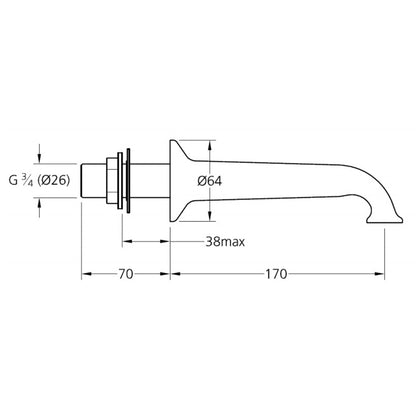 Lefroy Brooks Bath Wall Spout (3/4") LB2210