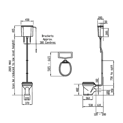 Silverdale LOCLOHL6WHI Loxley 450 x 665mm High Level WC Pan And Cistern White