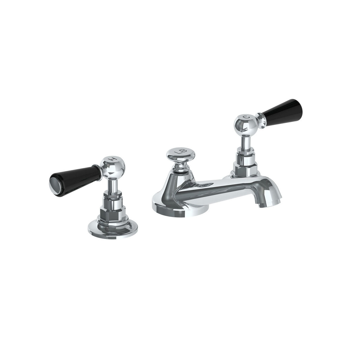 Lefroy Brooks Classic basin mixer with black levers and pop-up waste