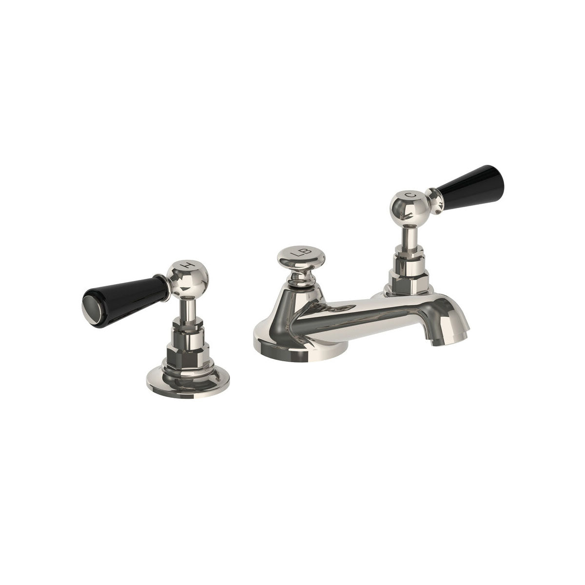 Lefroy Brooks Classic basin mixer with black levers and pop-up waste