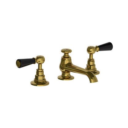 Lefroy Brooks Connaught basin mixer with black levers and pop-up waste