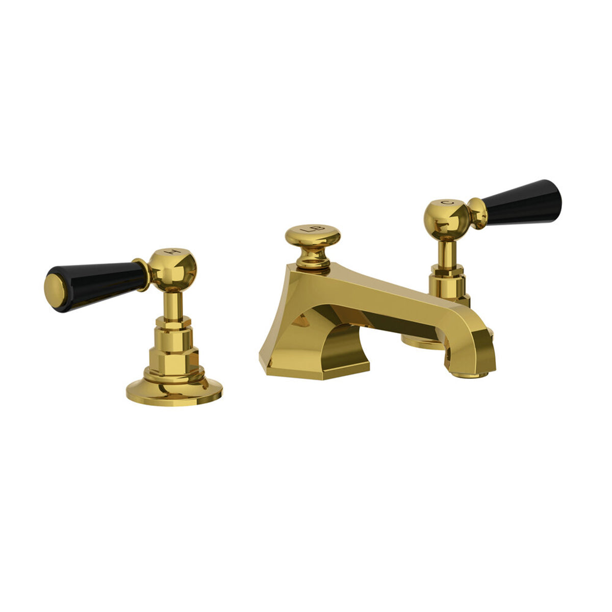 Lefroy Brooks Mackintosh basin mixer with Classic black levers and pop-up waste