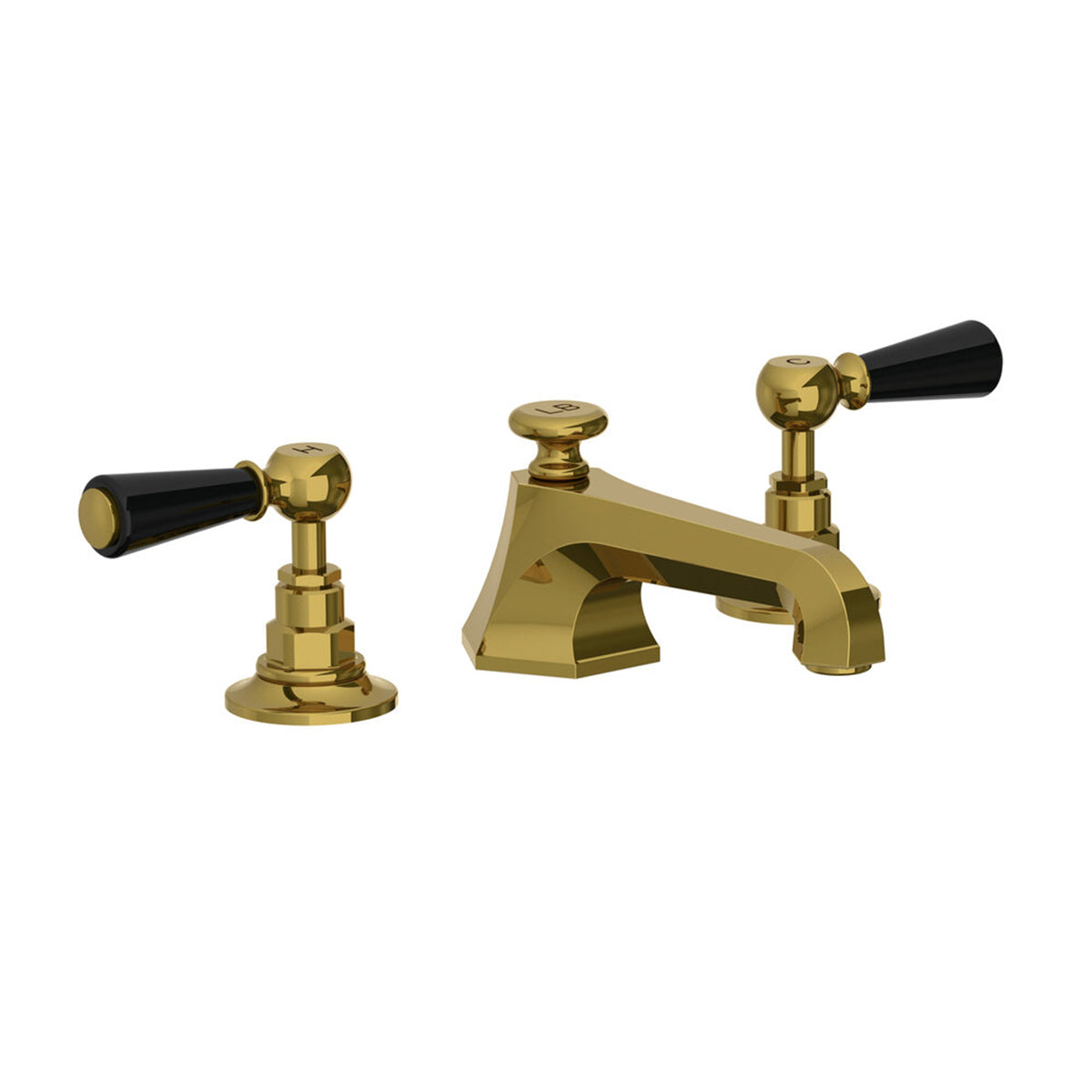 Lefroy Brooks Mackintosh basin mixer with Classic black levers and pop-up waste