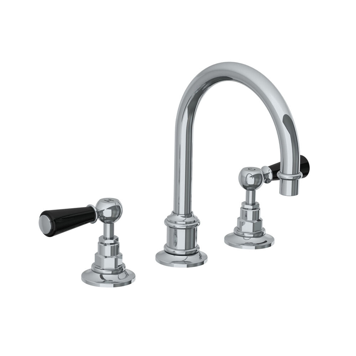 Lefroy Brooks Classic tubular basin mixer with black levers and click-up waste
