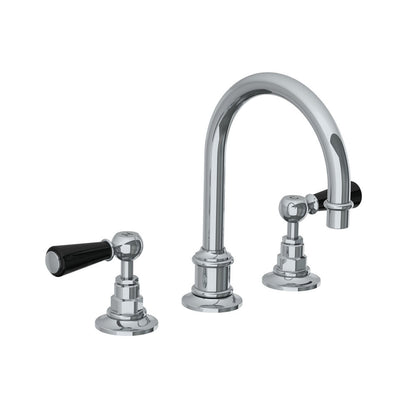 Lefroy Brooks Classic tubular basin mixer with black levers and click-up waste
