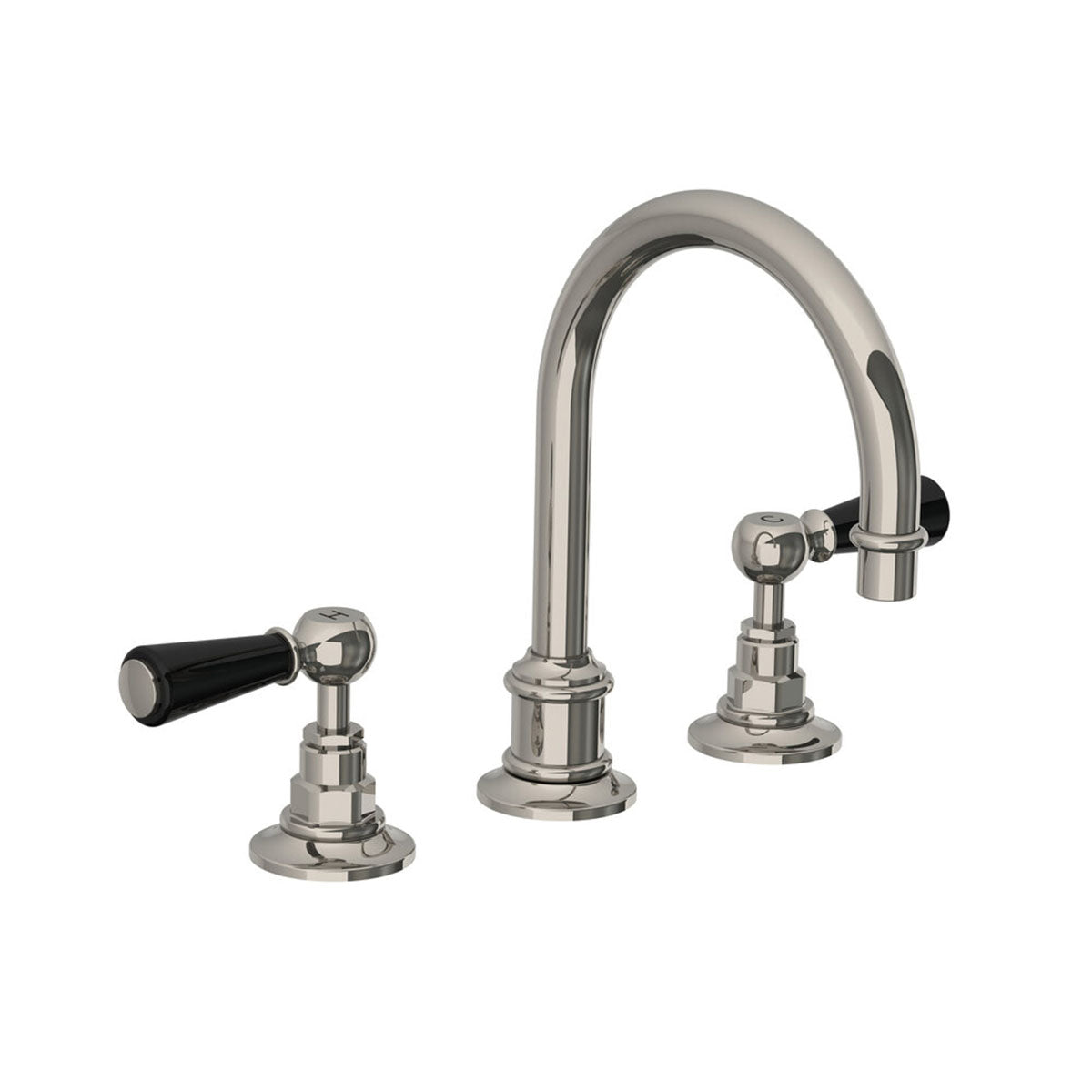 Lefroy Brooks Classic tubular basin mixer with black levers and click-up waste