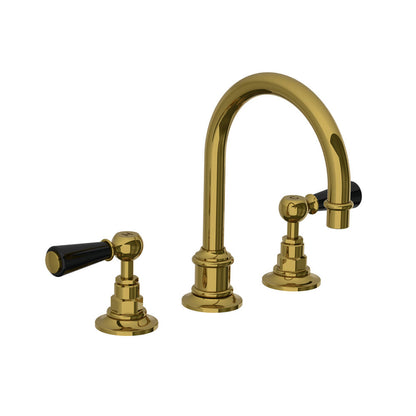 Lefroy Brooks Classic tubular basin mixer with black levers and click-up waste