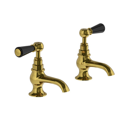 Lefroy Brooks Classic basin pillar taps with black levers